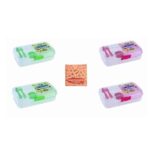 ארבע קופסאות אוכל מחולקות לאנצ' בוקס פלוס (ורוד + ירוק) + כרטיסיות הקסם שלי בנות